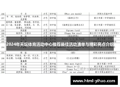 2024年天坛体育活动中心推荐最佳活动清单与精彩亮点介绍