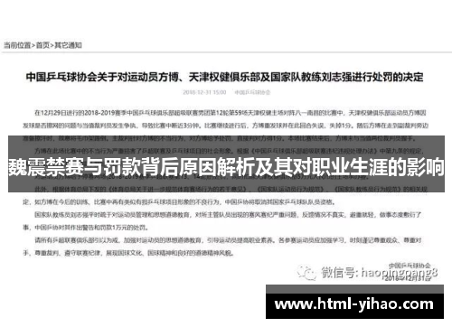魏震禁赛与罚款背后原因解析及其对职业生涯的影响